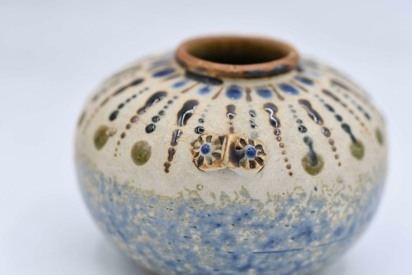 Vintage Small Round Pottery with Markings, 3.25"