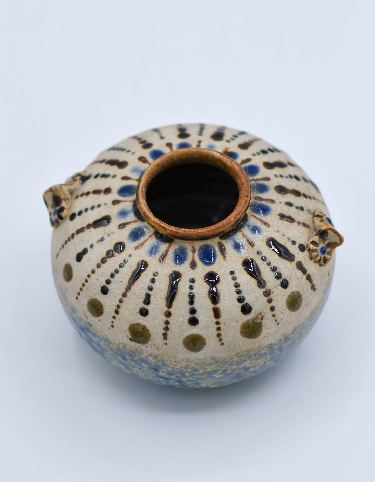 Vintage Small Round Pottery with Markings, 3.25"