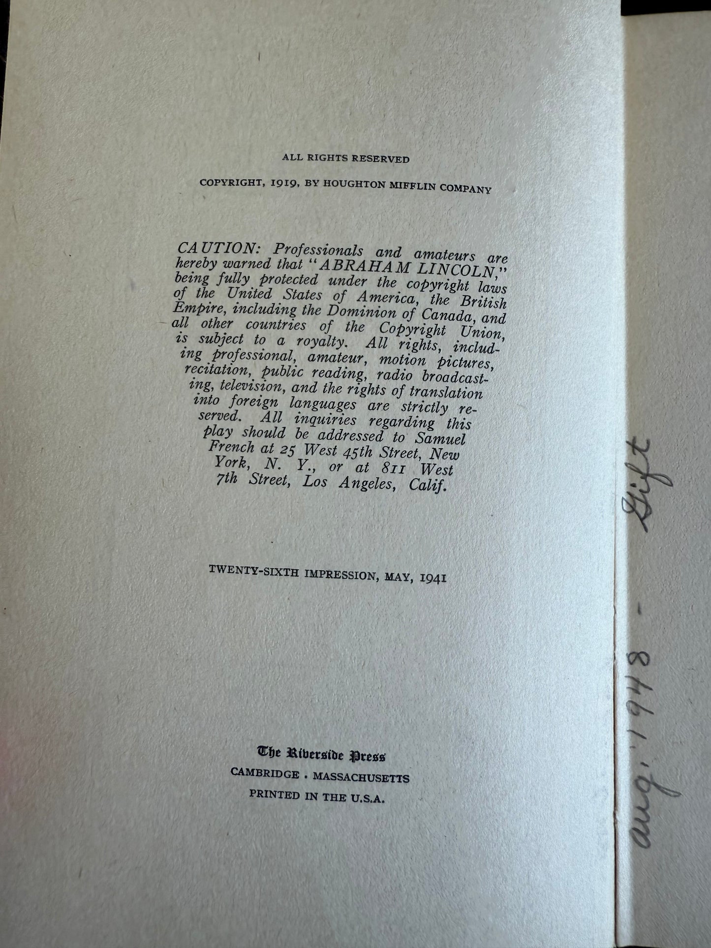 Abraham Lincoln, A Play by John Drinkwater