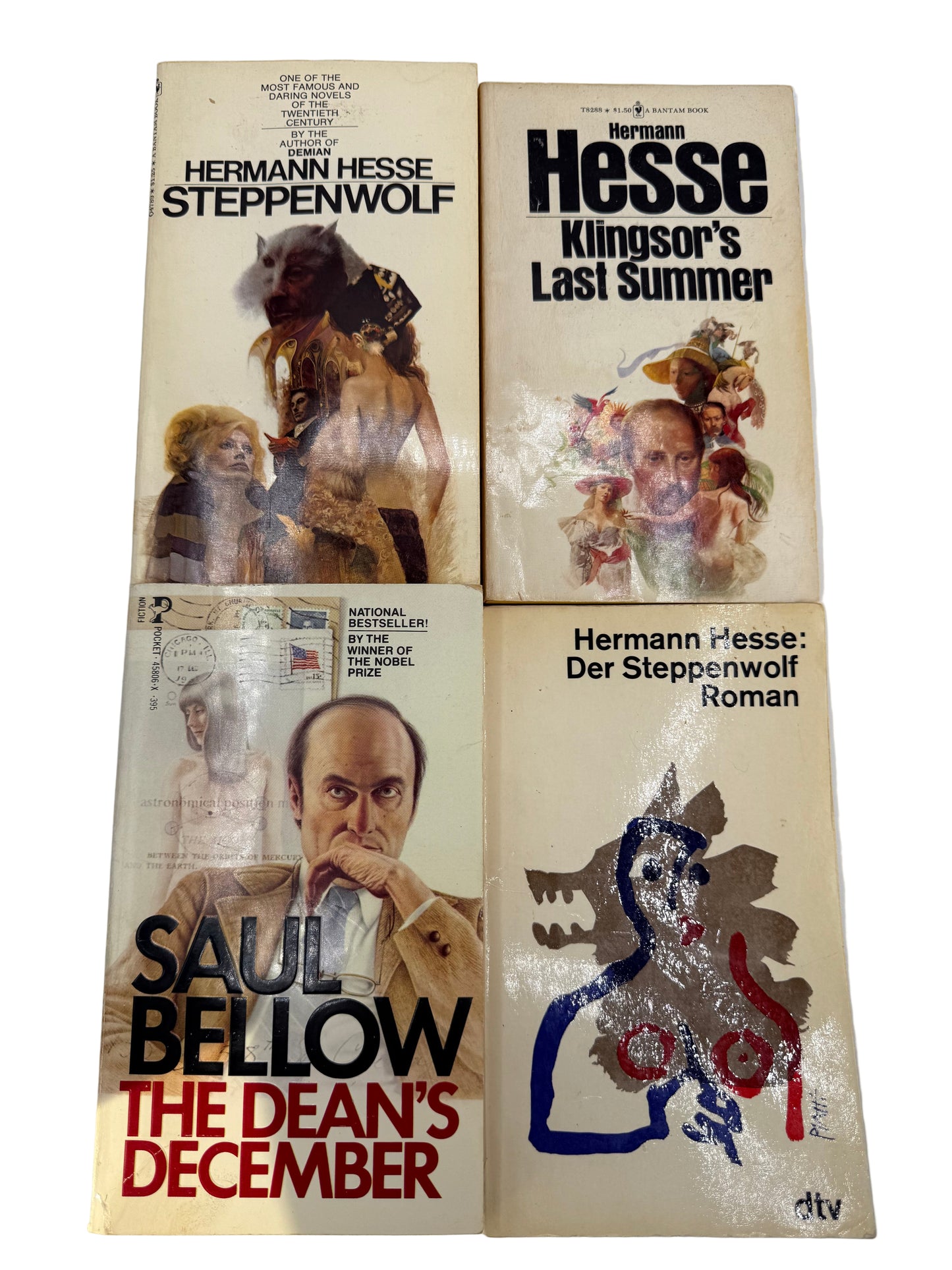 Vintage Paperback Bookshelf Display Lot, Hermann Hesse, Solzhenitsyn