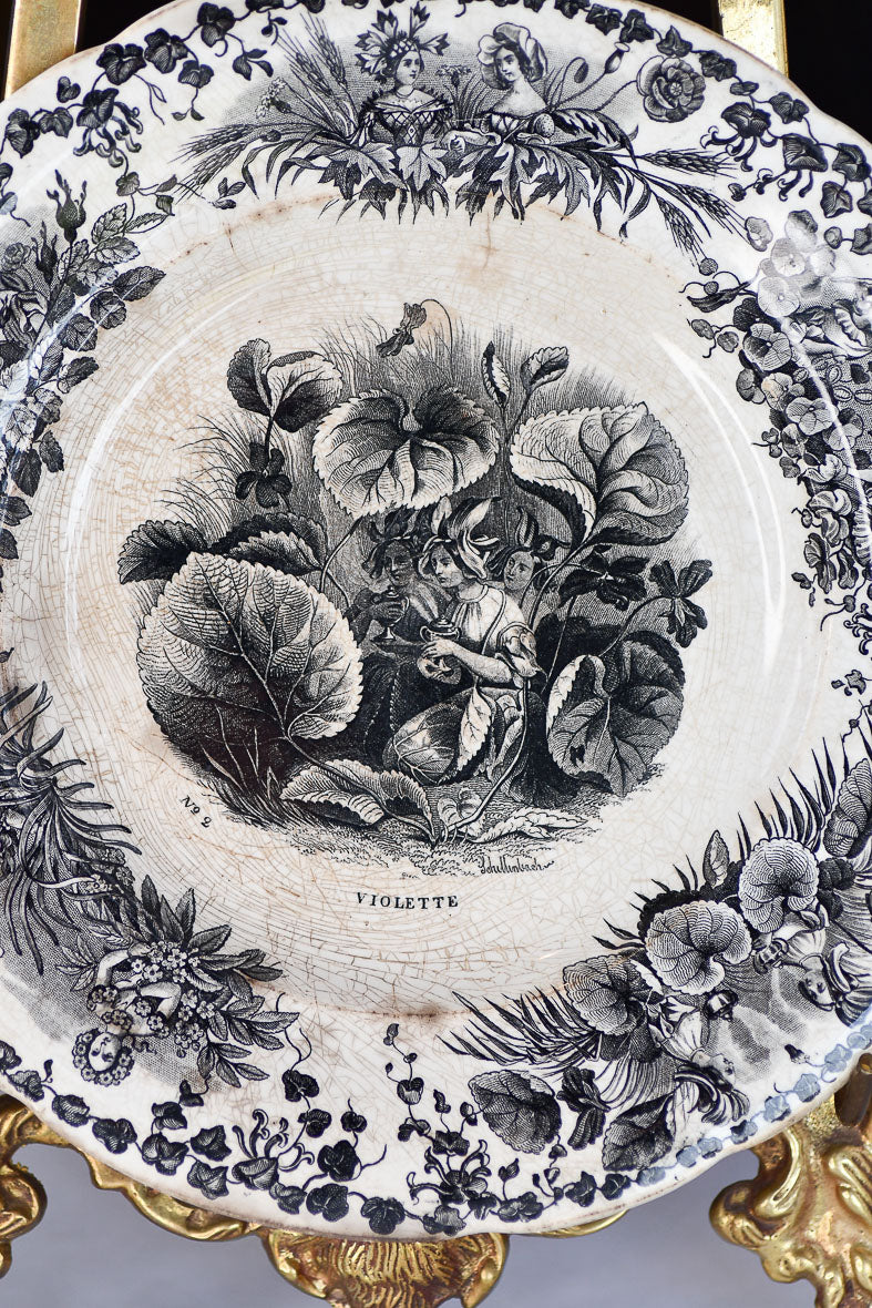 19th Century French Faience Black and White Whimsical Plate
