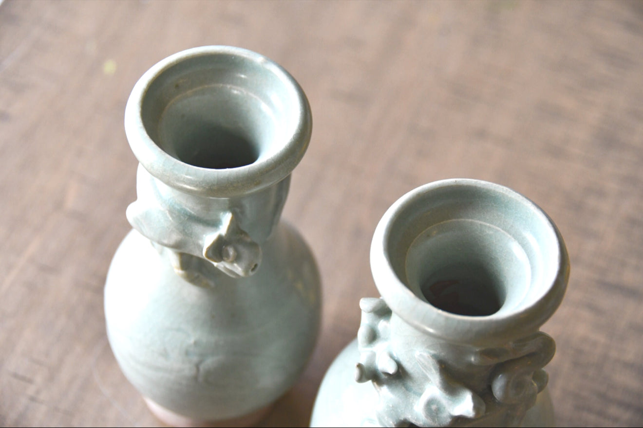 Vintage Sage Green Celedon Vase Set, China