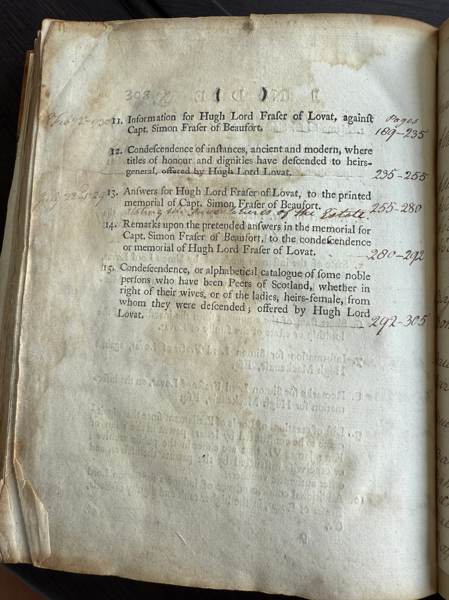 Lovat Peerage, United Kingdom Nobility Records, 1730