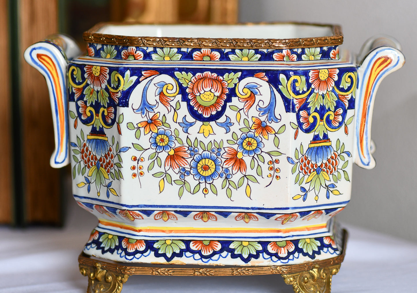 Faience Ceramic Jardiniere Planter, 9”, France
