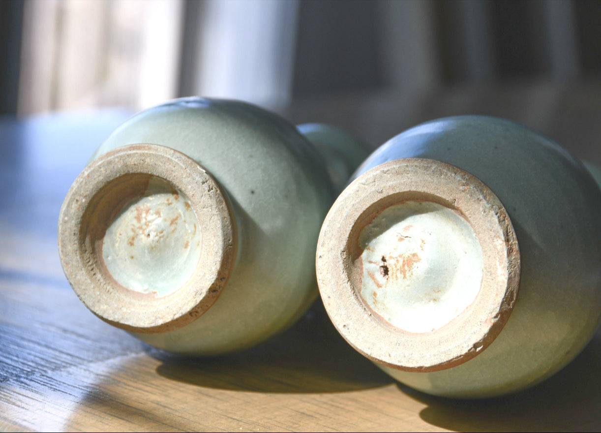 Vintage Sage Green Celedon Vase Set, China