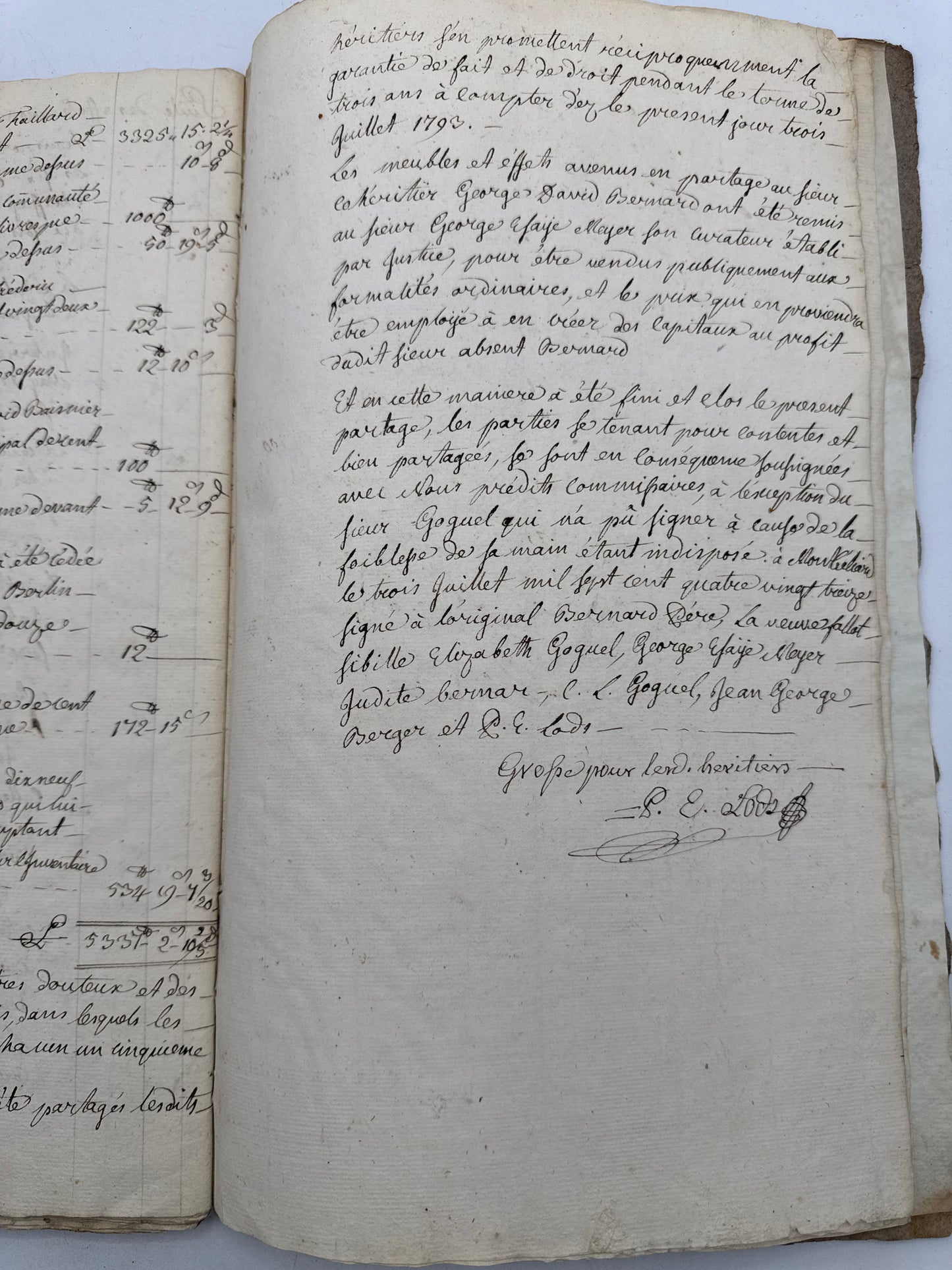 Antique French Ledger, 14" Handwritten French Paper, 1793