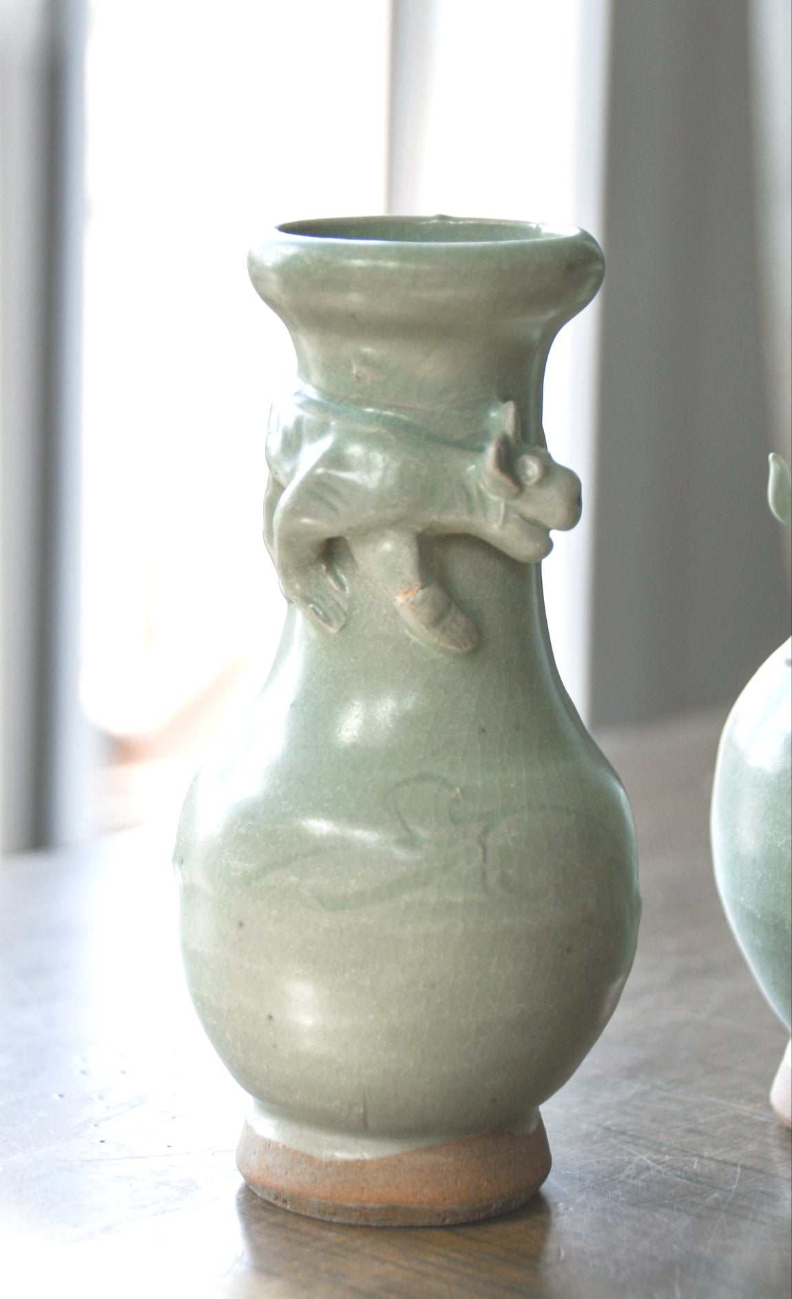 Vintage Sage Green Celedon Vase Set, China