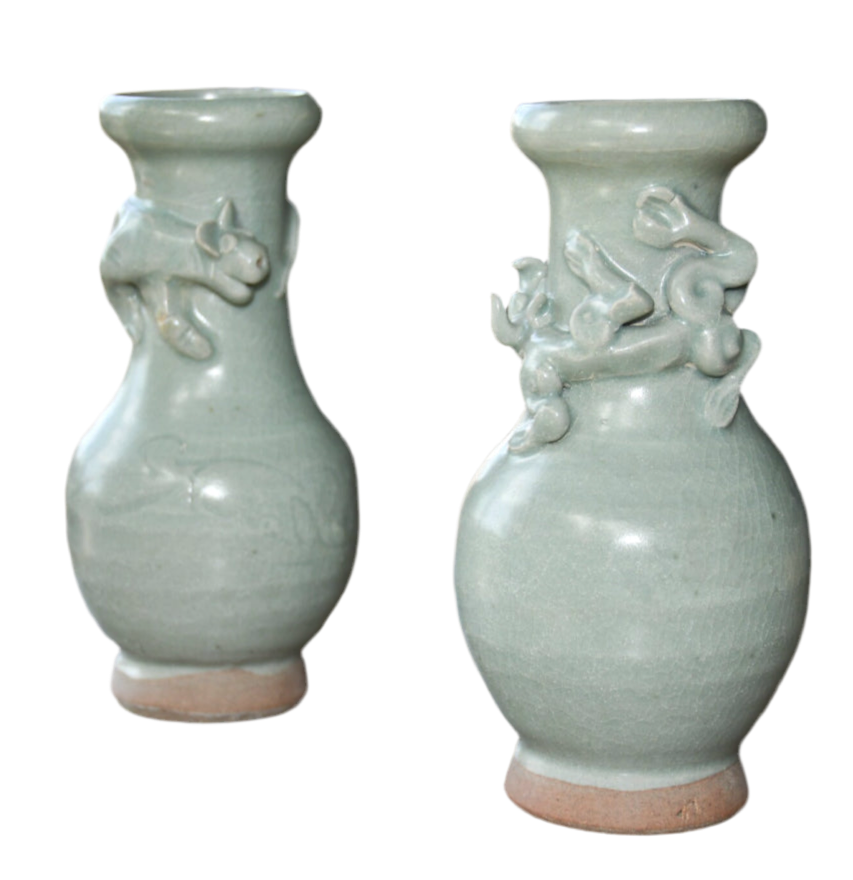 Vintage Sage Green Celedon Vase Set, China