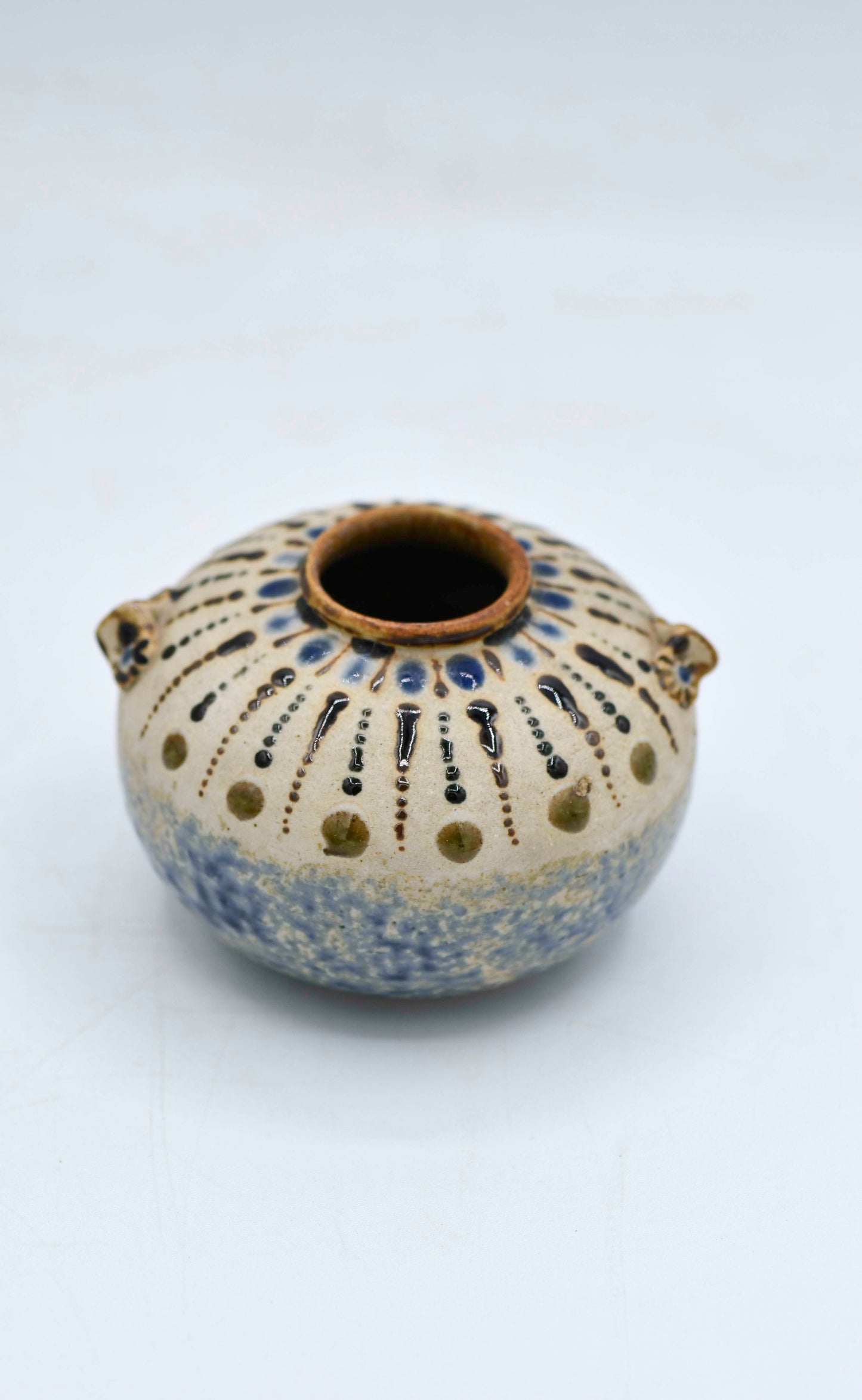 Vintage Small Round Pottery with Markings, 3.25"
