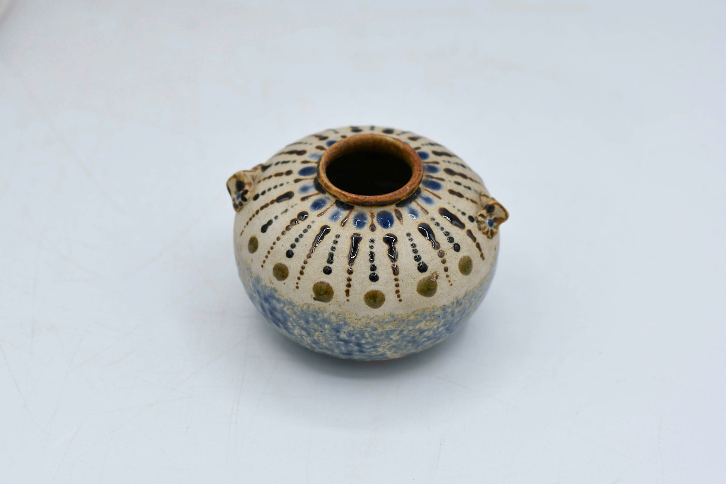 Vintage Small Round Pottery with Markings, 3.25"