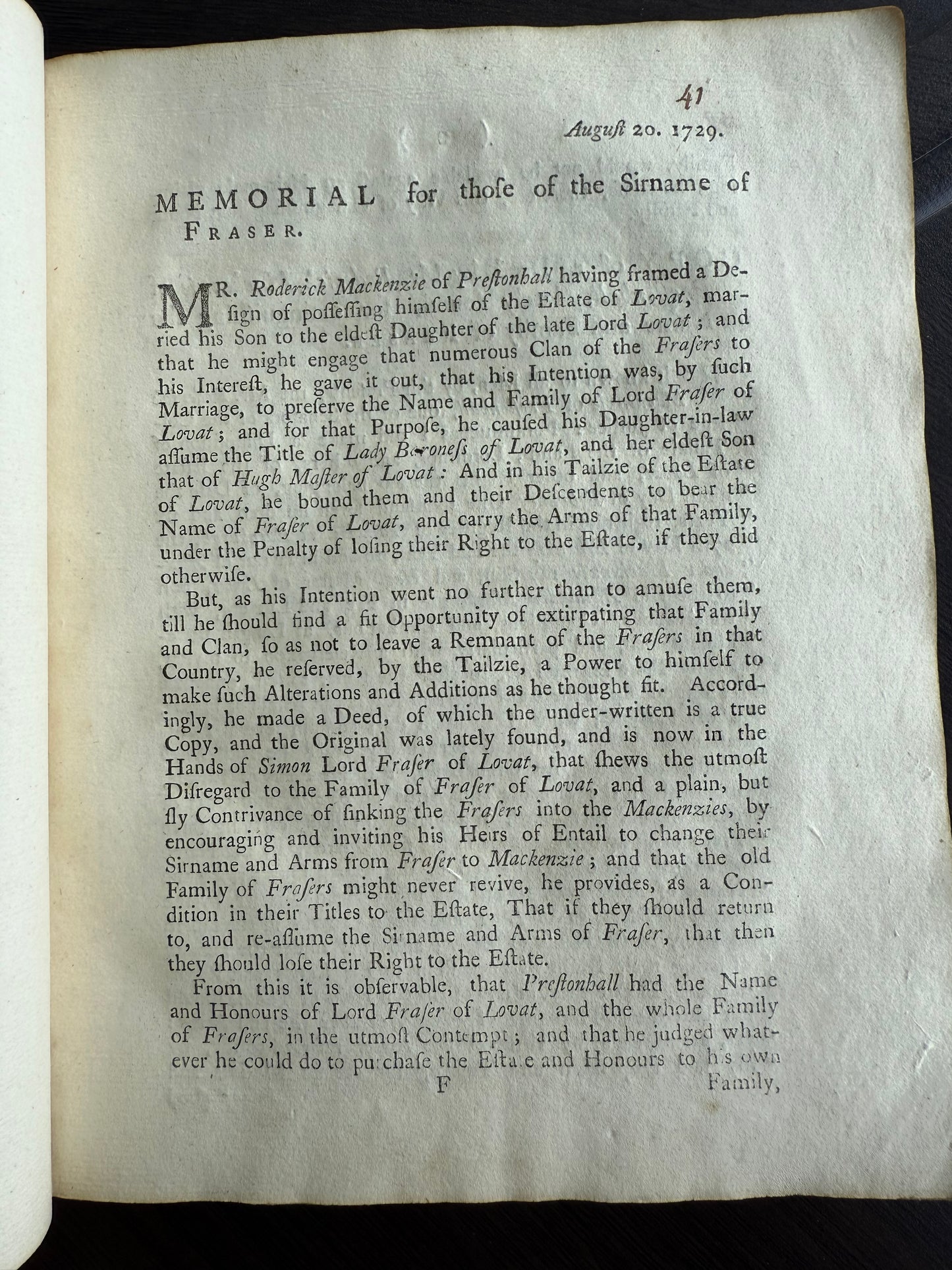 Lovat Peerage, United Kingdom Nobility Records, 1730