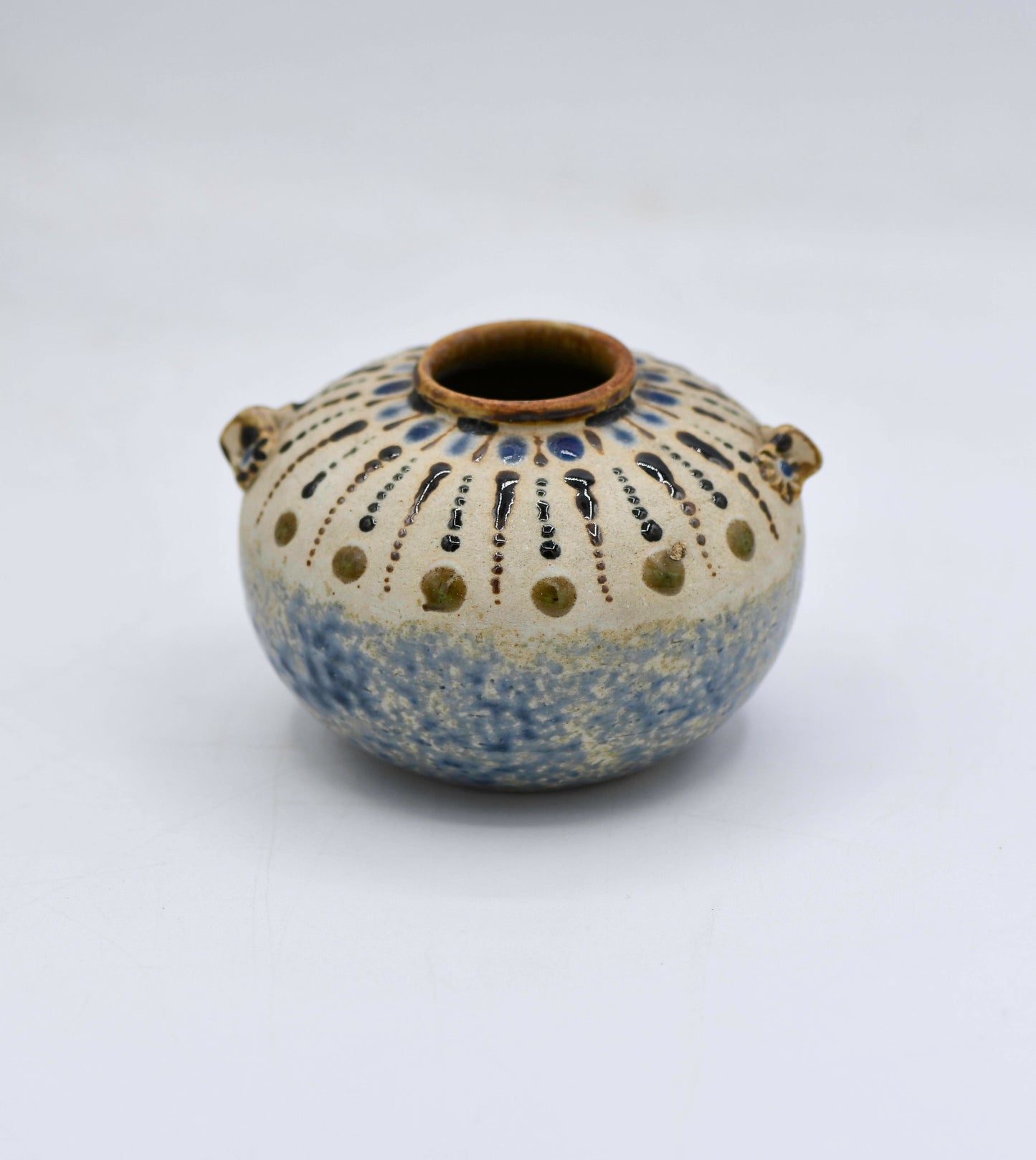 Vintage Small Round Pottery with Markings, 3.25"
