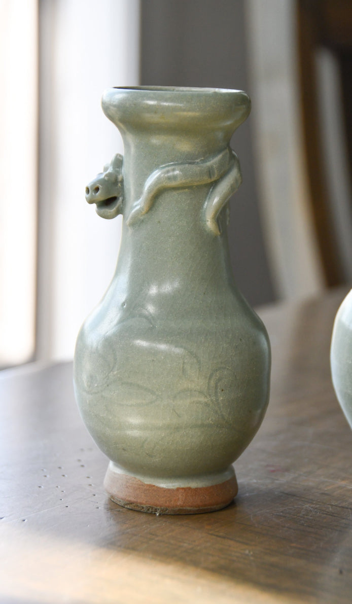 Vintage Sage Green Celedon Vase Set, China