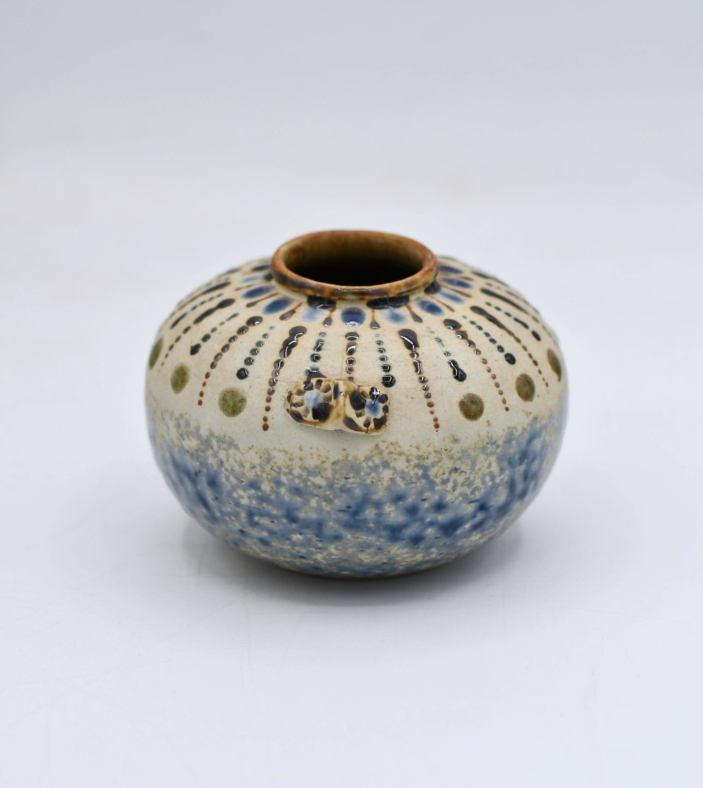 Vintage Small Round Pottery with Markings, 3.25"