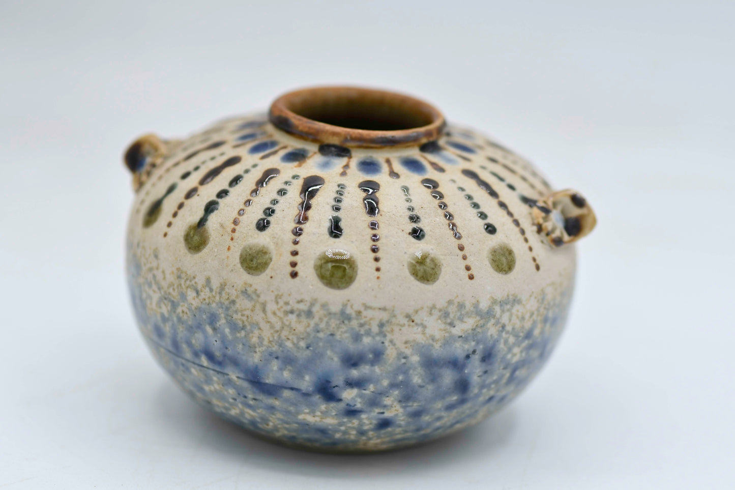 Vintage Small Round Pottery with Markings, 3.25"
