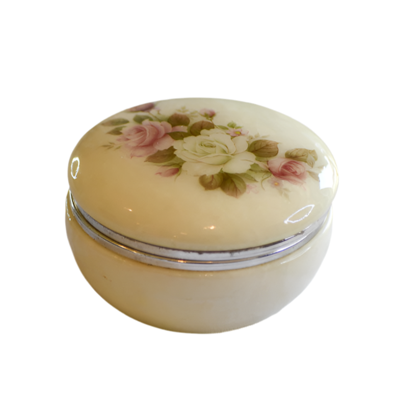 Vintage White Alabaster Jewelry Box, 4"