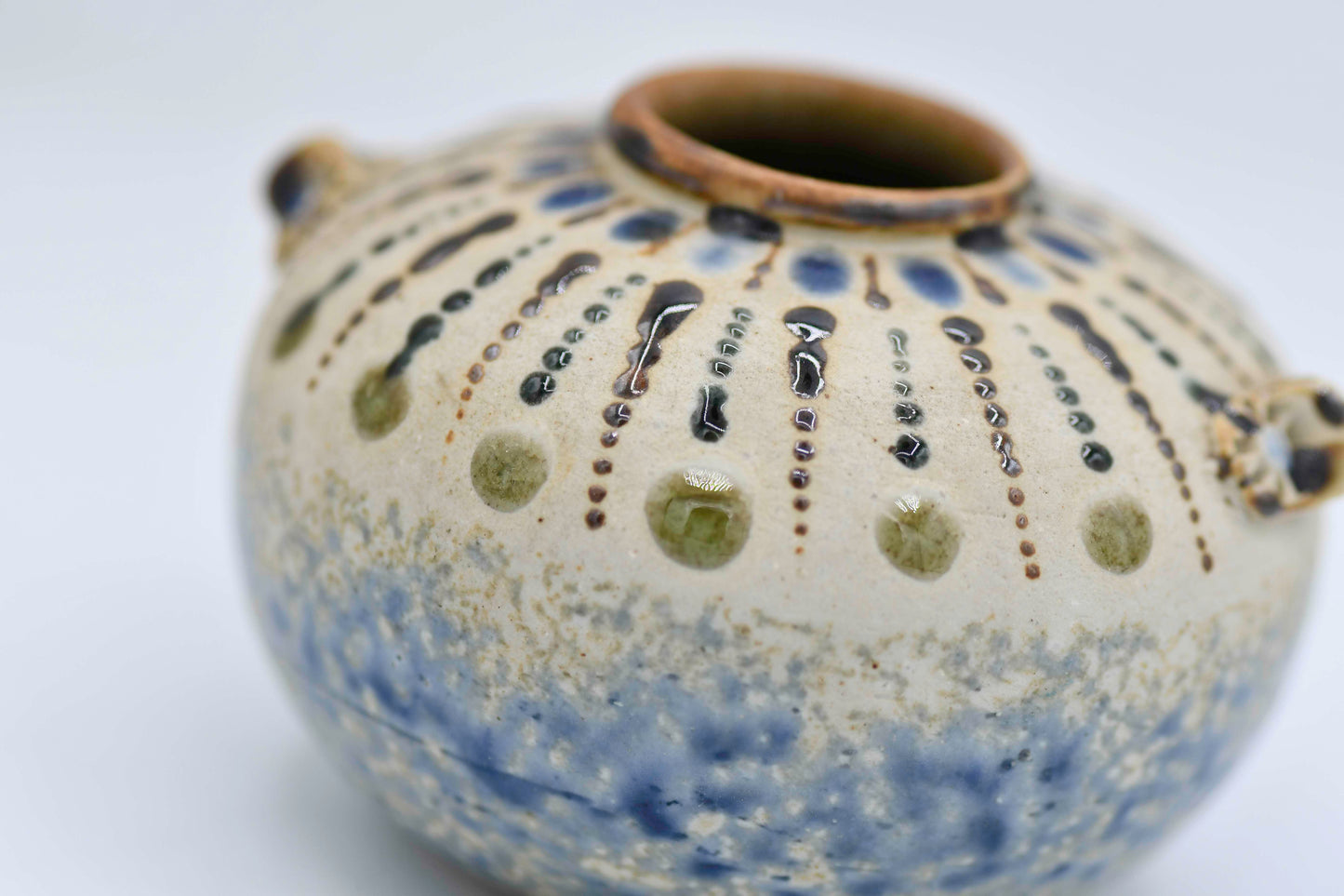 Vintage Small Round Pottery with Markings, 3.25"