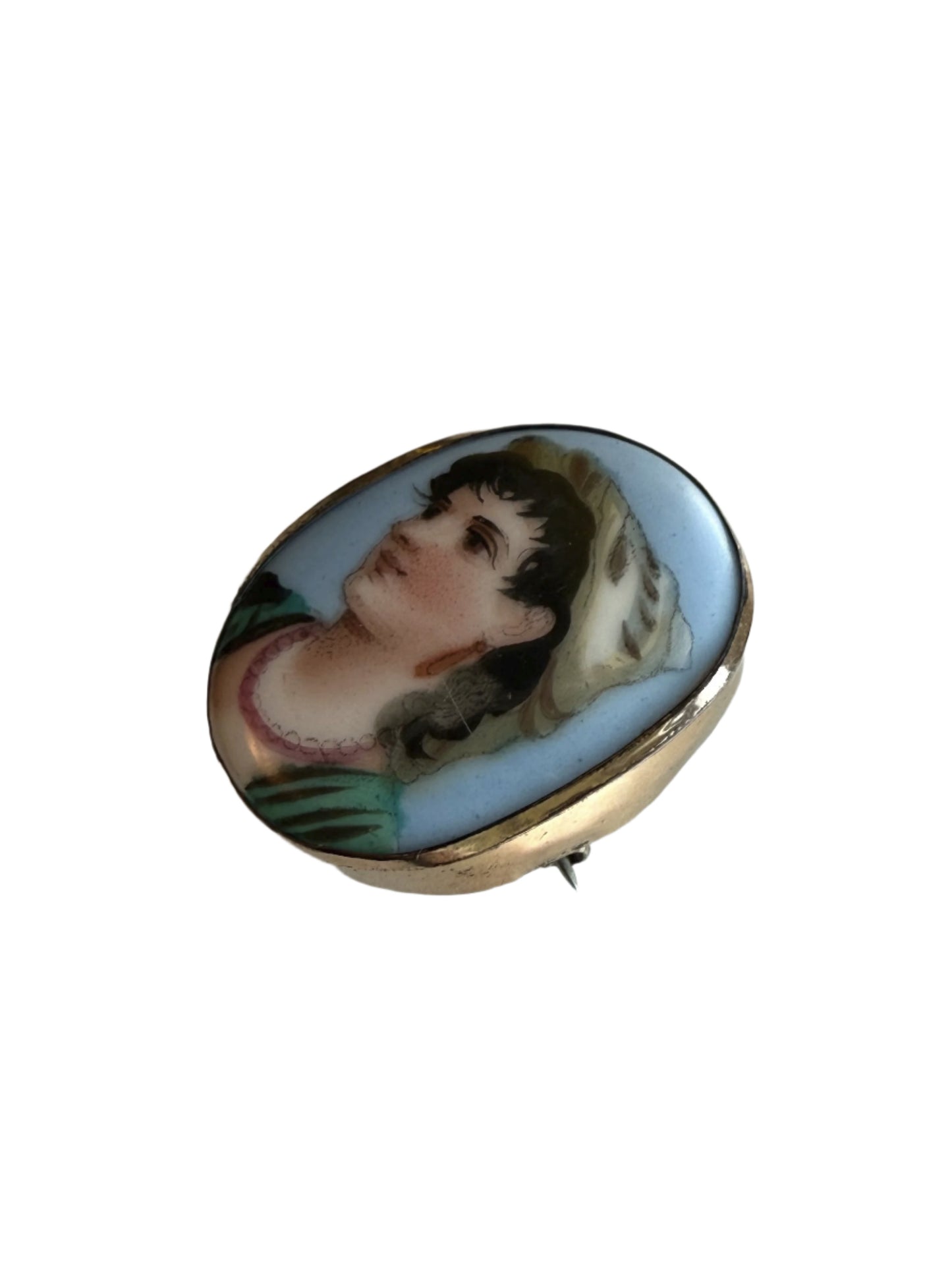 Hand Painted Porcelain Brooch with Female