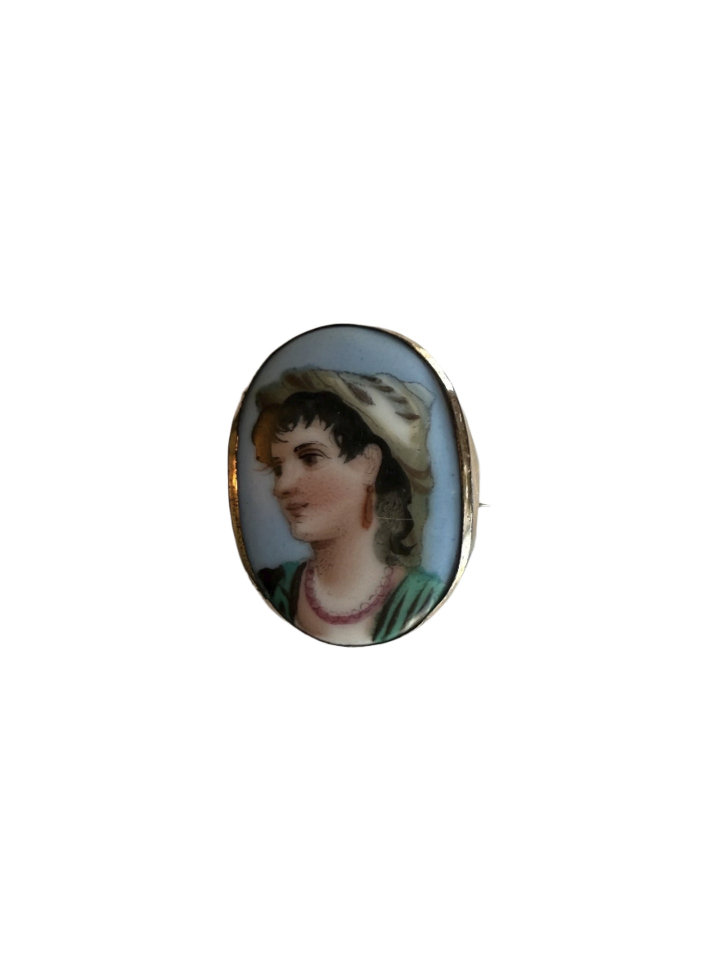 Hand Painted Porcelain Brooch with Female