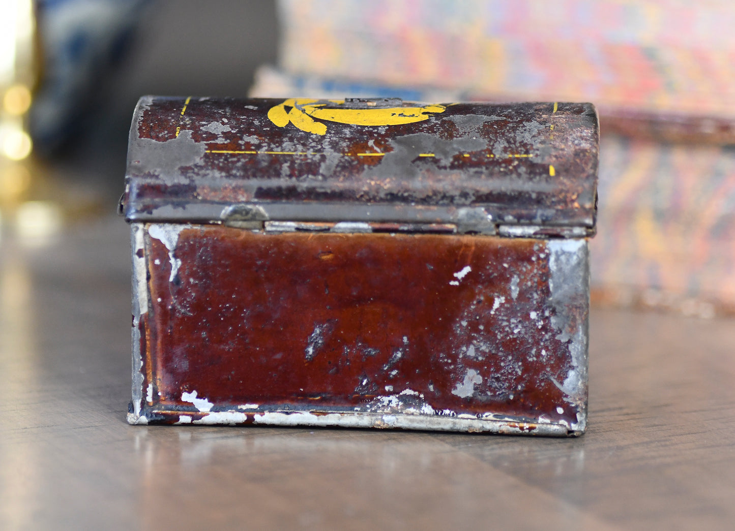 Antique Small Toleware Box, Decorative Tin