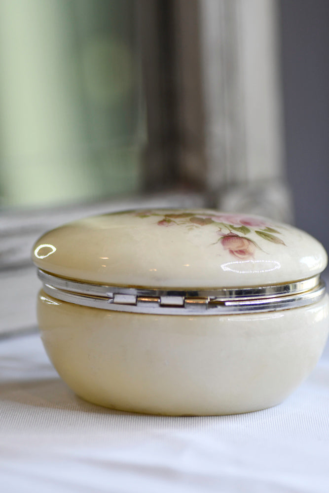 Vintage White Alabaster Jewelry Box, 4"