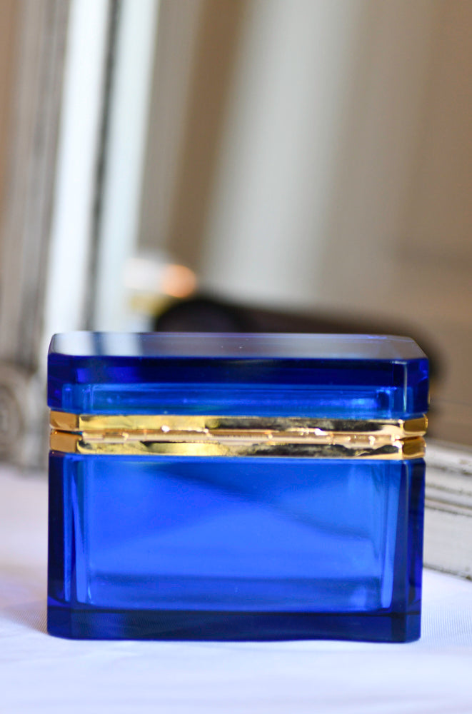 Murano Style Clear Blue Opaline Glass Box