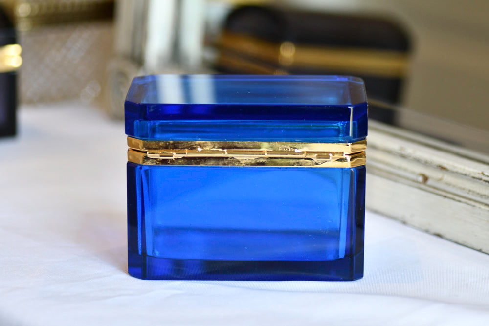 Murano Style Clear Blue Opaline Glass Box