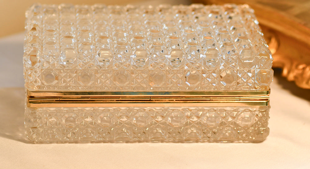 Vintage Crystal Dresser Jewelry Box, 7”