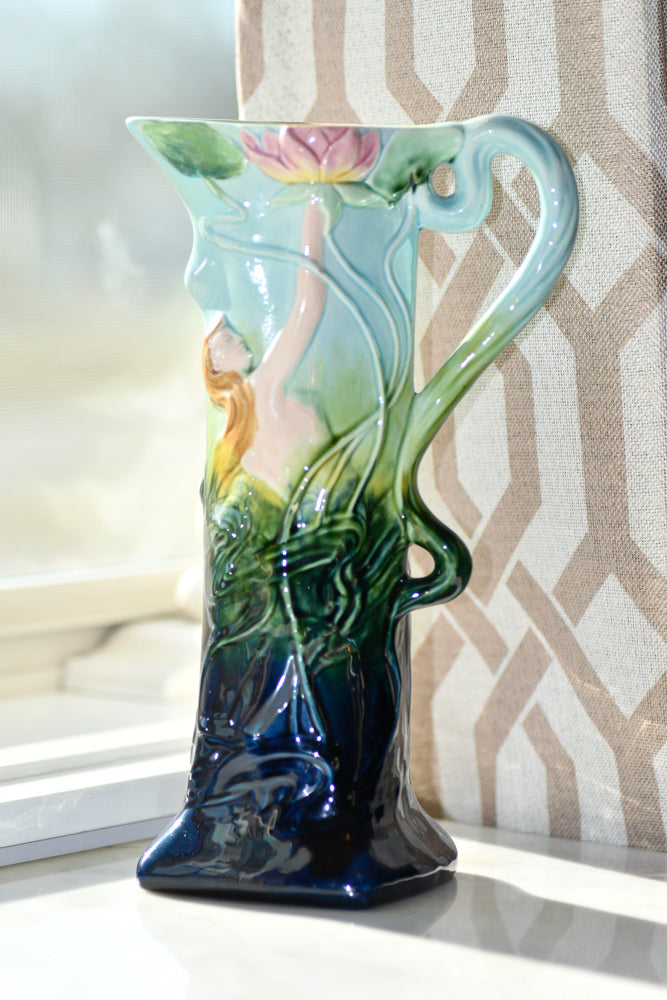 Art Nouveau Blue Decorative Vase or Ewer