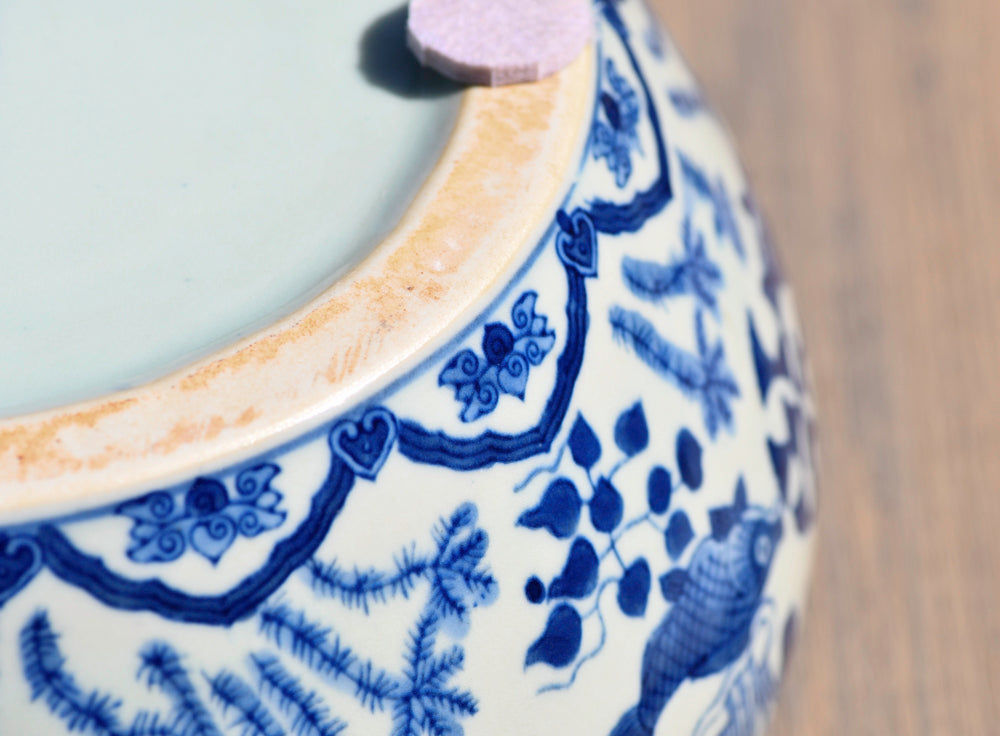Blue and White Large Porcelain Bowl with Fish