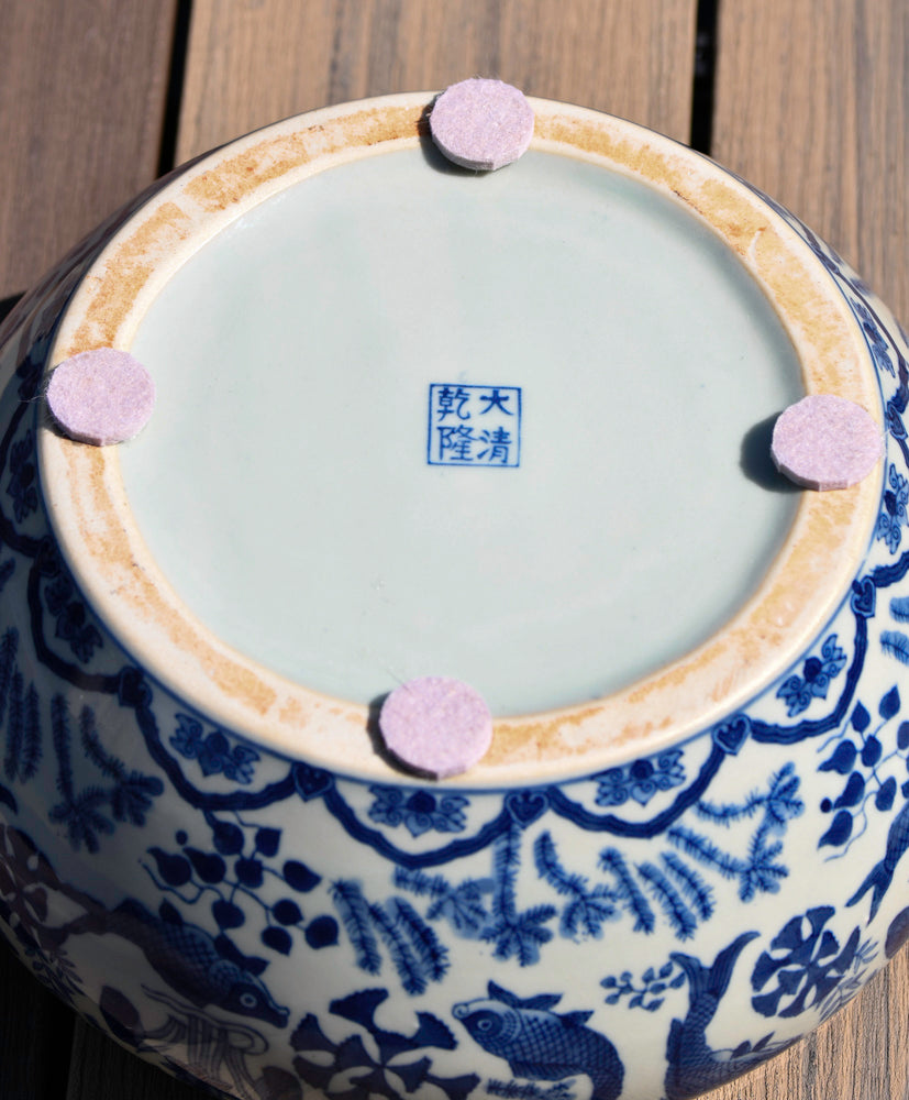 Blue and White Large Porcelain Bowl with Fish