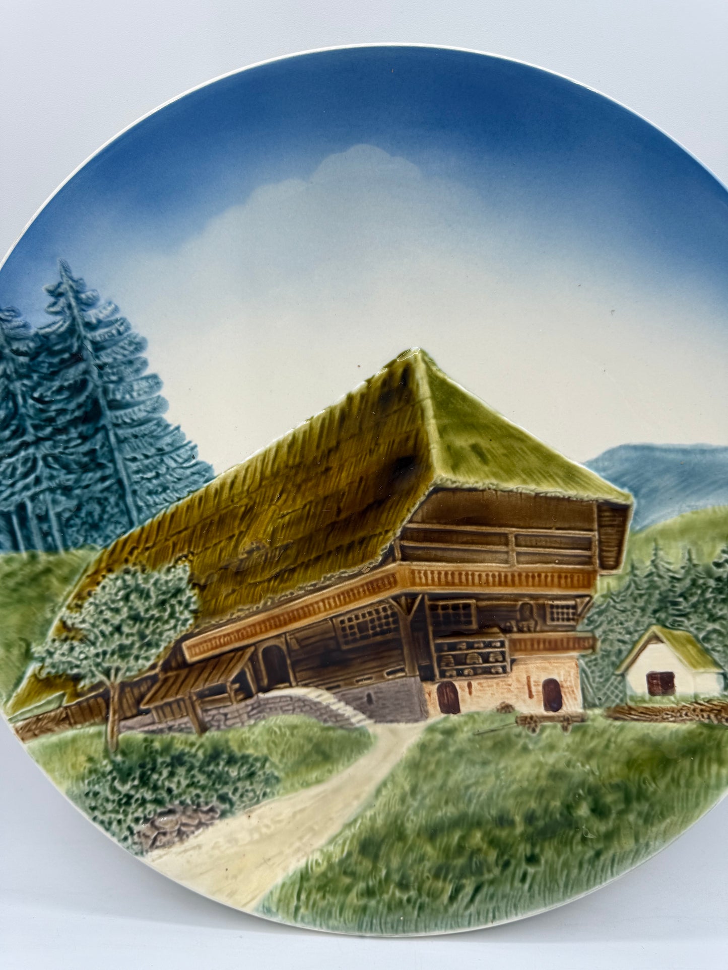 CICO German Majolica Landscape Vintage Plate, 13”