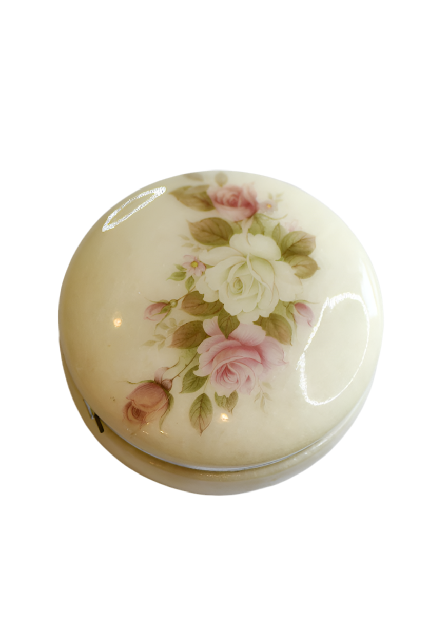 Vintage White Alabaster Jewelry Box, 4"