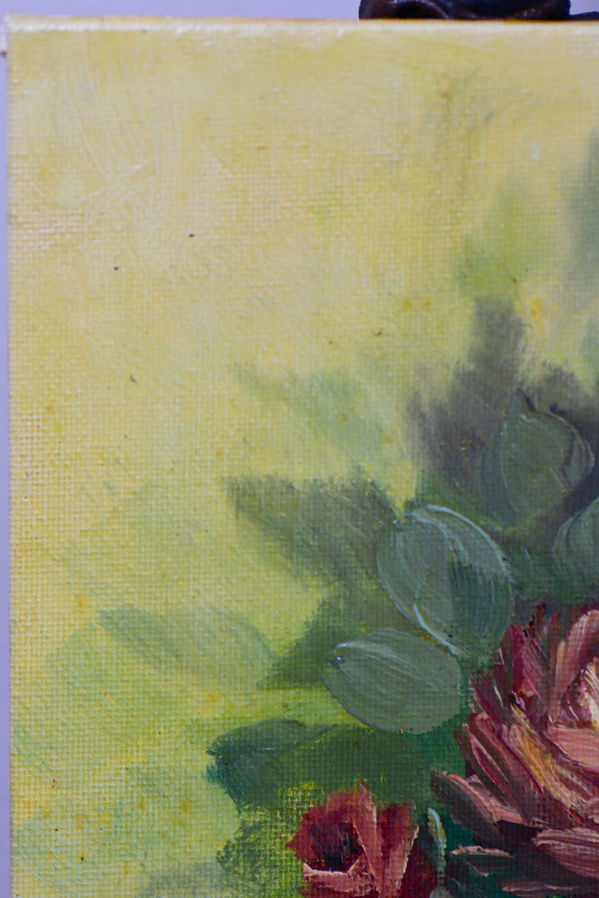 Pink Rose Bush Vintage Painting, 10"