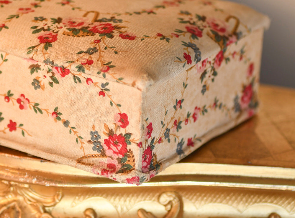 Vintage French Textile Dresser Box, 13.75"