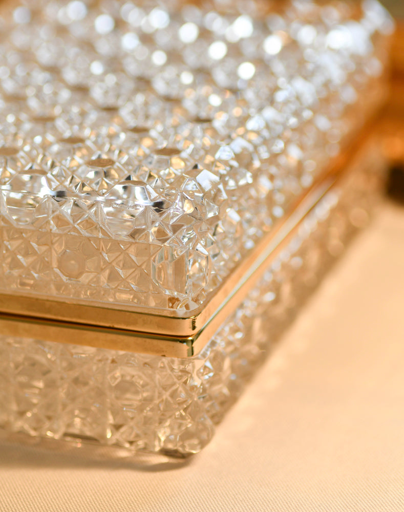 Vintage Crystal Dresser Jewelry Box, 7”