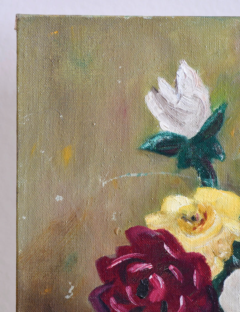 Vintage Floral Bouquet in Vase Painting, 14"