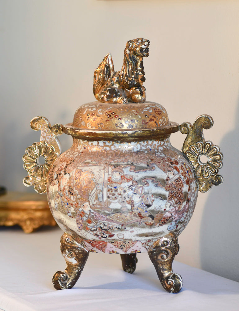 Satsuma Large Tripod Censer with Lid, 15.5"