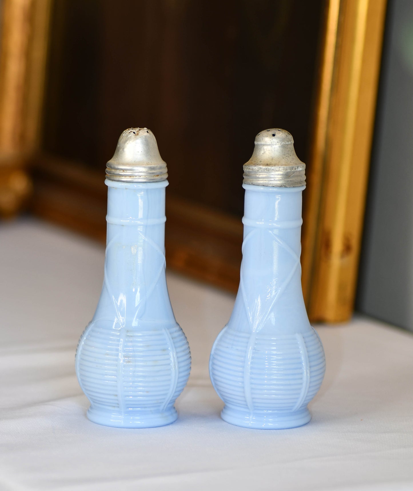 Periwinkle Blue Delfite Glass Salt & Pepper Shakers