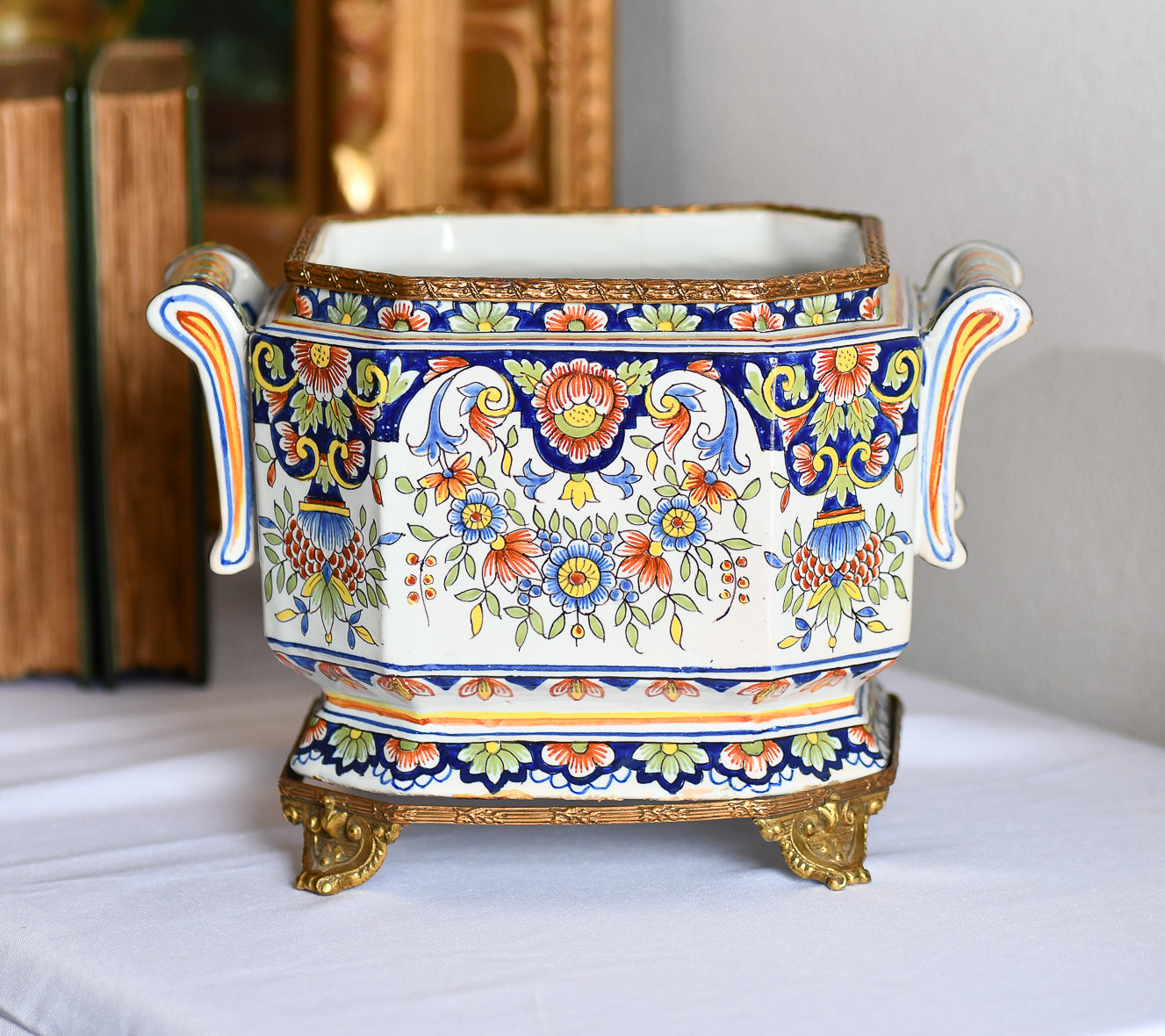 Faience Ceramic Jardiniere Planter, 9”, France