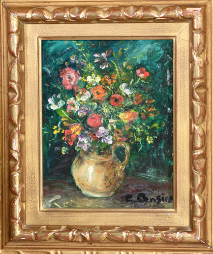 Floral Framed Oil Painting, 17.75", France