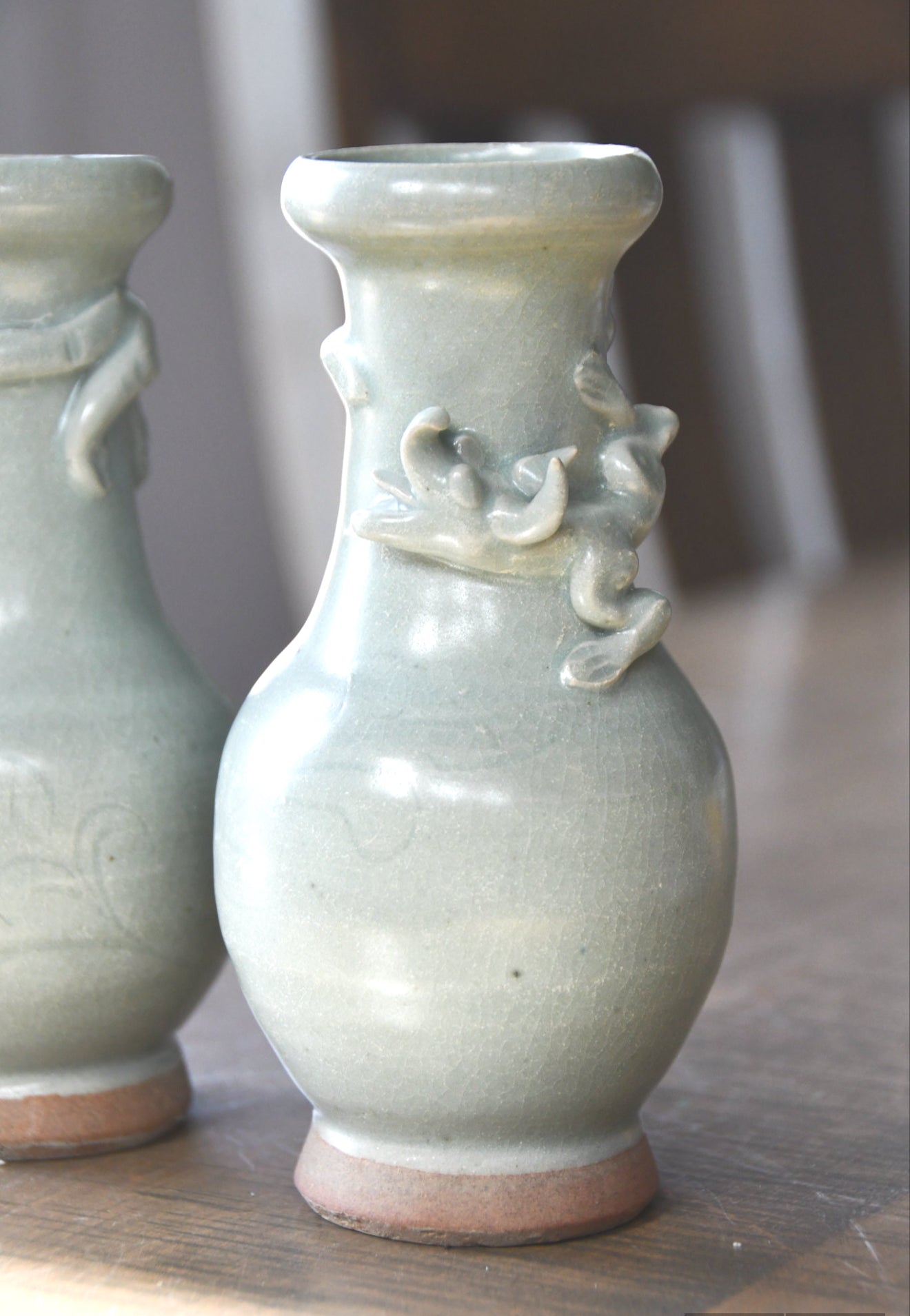 Vintage Sage Green Celedon Vase Set, China
