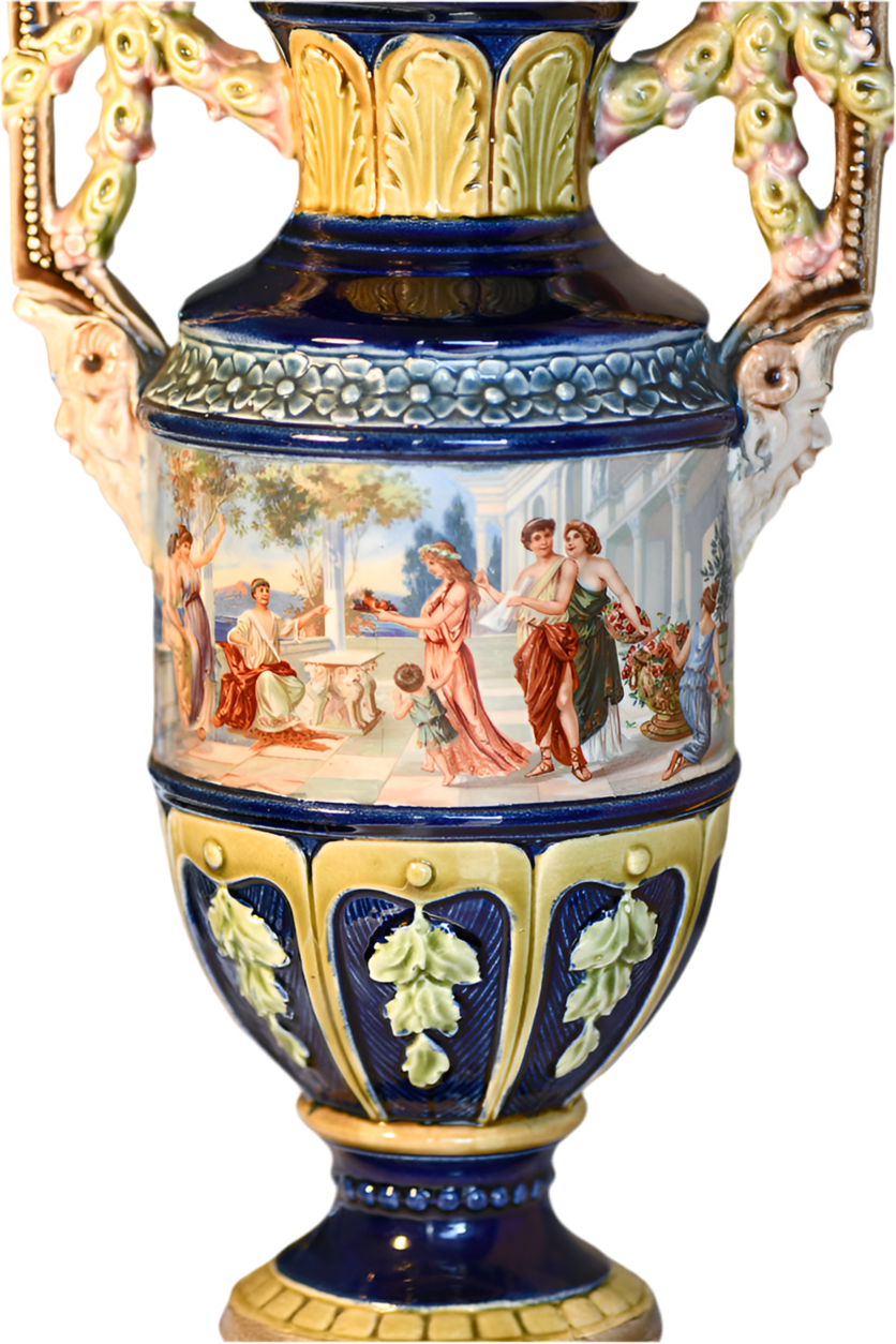 European Majolica Vase or Urn, Renaissance Model