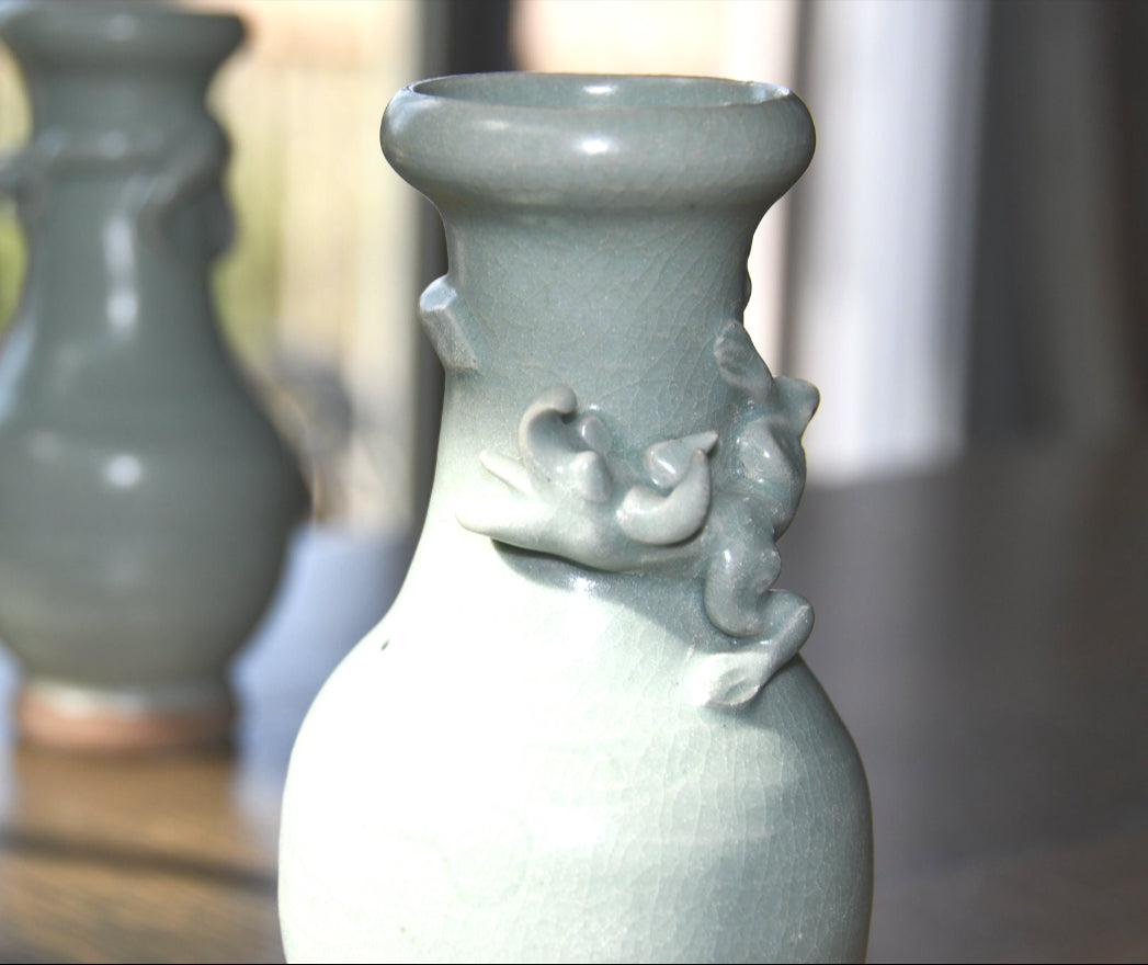 Vintage Sage Green Celedon Vase Set, China
