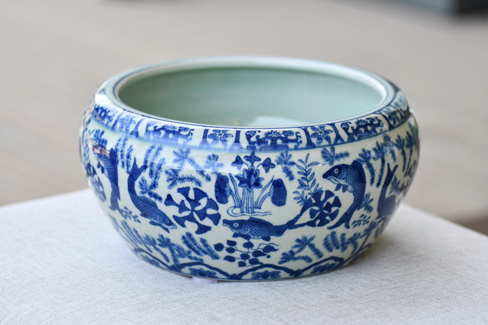 Blue and White Large Porcelain Bowl with Fish