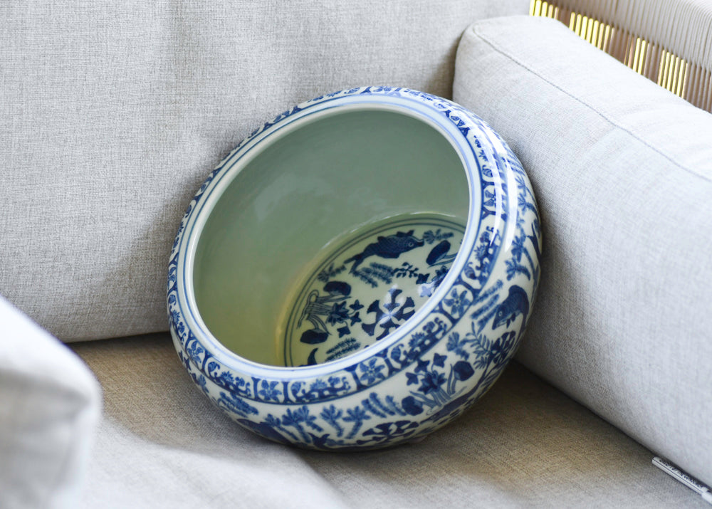 Blue and White Large Porcelain Bowl with Fish