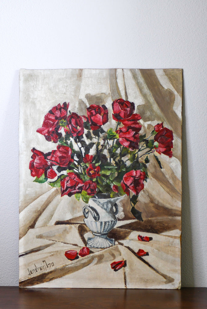 Red Rose Bouquet Still Life Painting, 18"