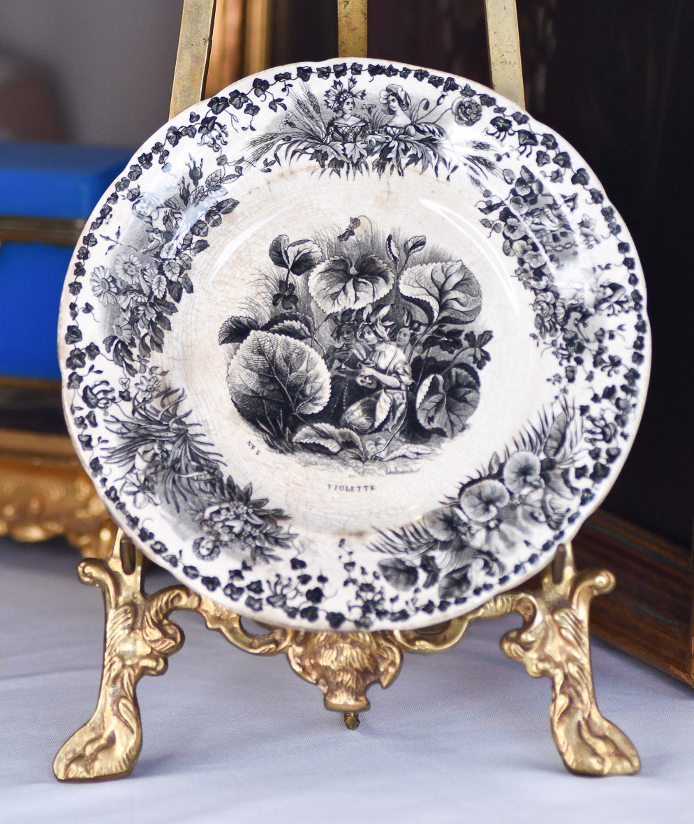 19th Century French Faience Black and White Whimsical Plate