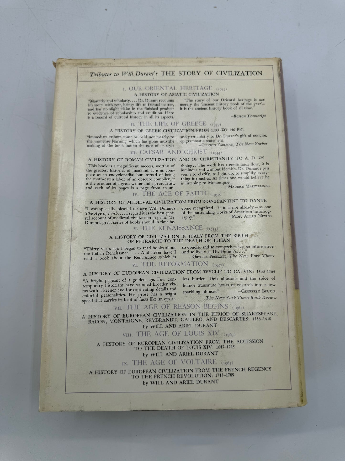 The Age of Reason Begins by Will Durant, 1961