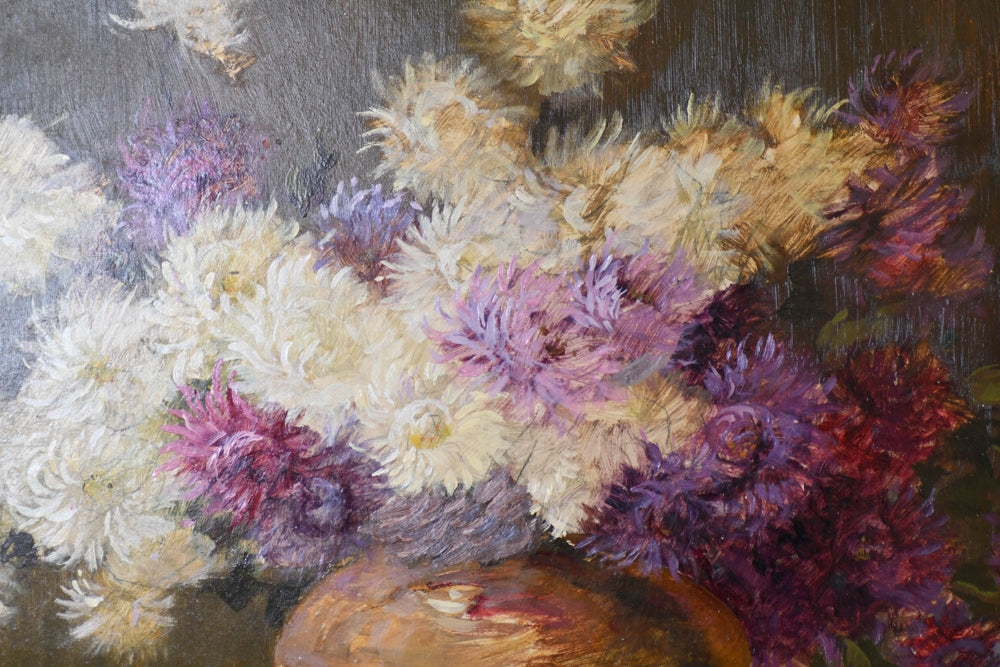 Purple Floral Still Life Vintage Painting, 24”